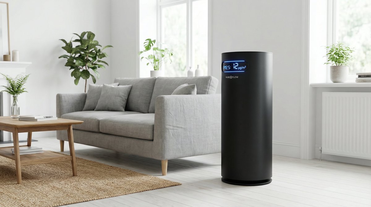 EcoQuest Fresh Air Double Plus Air Purifier in modern living room